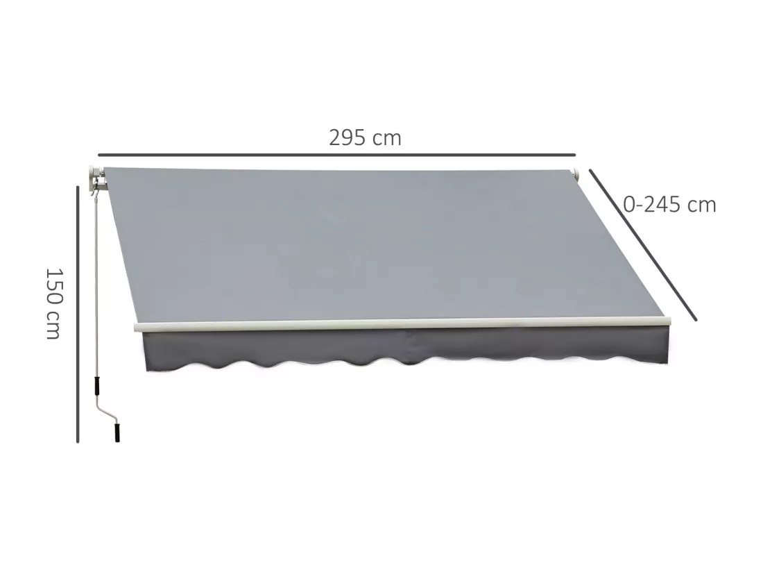 Store banne manuel rétractable aluminium polyester imperméabilisé 3L x 2,5l m gris