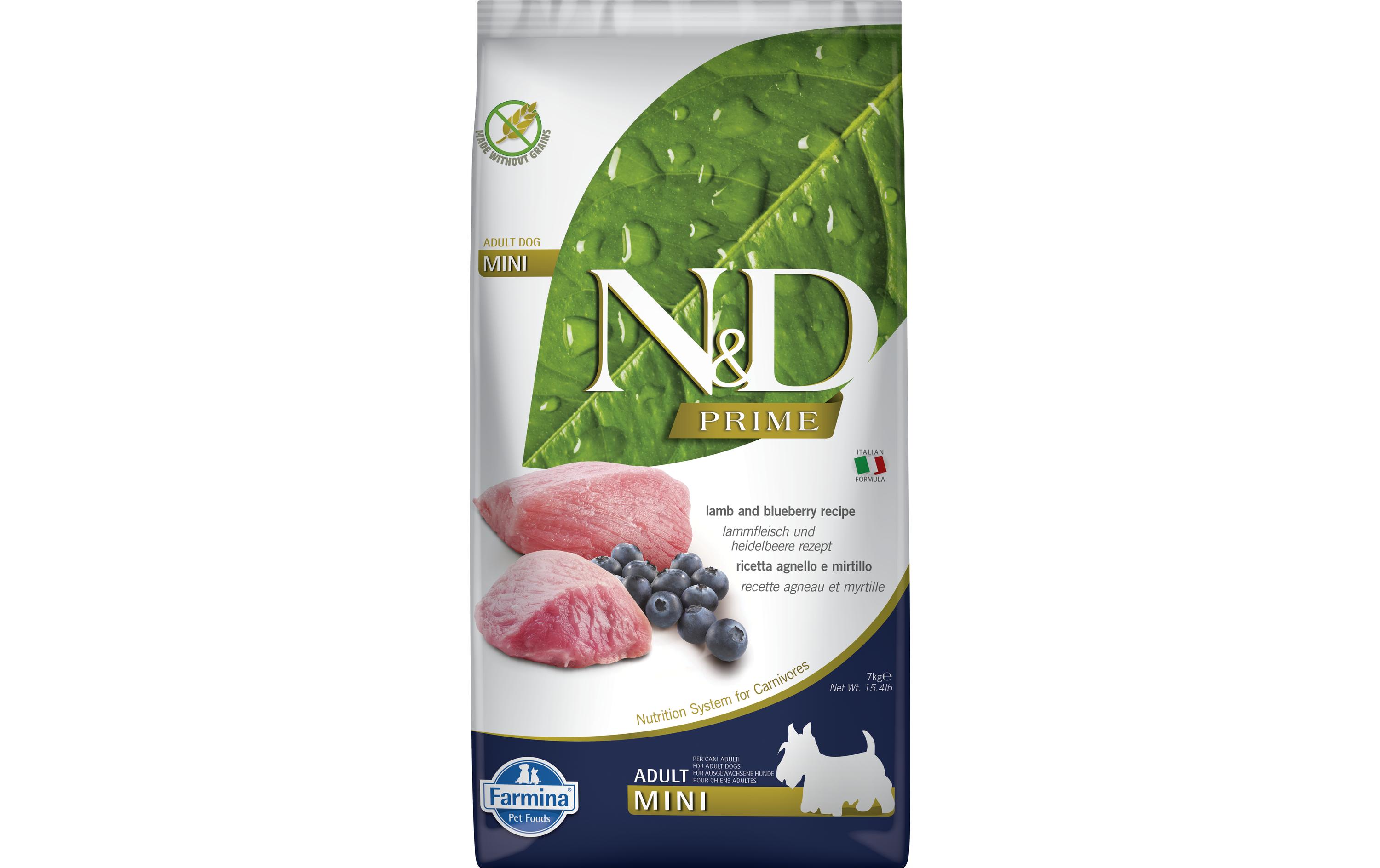 Trockenfutter Prime Adult Mini Lamm & Heidelbeere 7 kgAlleinfuttermittel für ausgewachsene Hunde