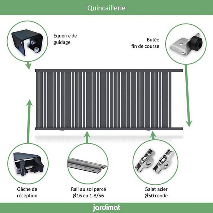 Portail Jardimat coulissant aluminium Genes gris 7016 - 350 x h.150 cm