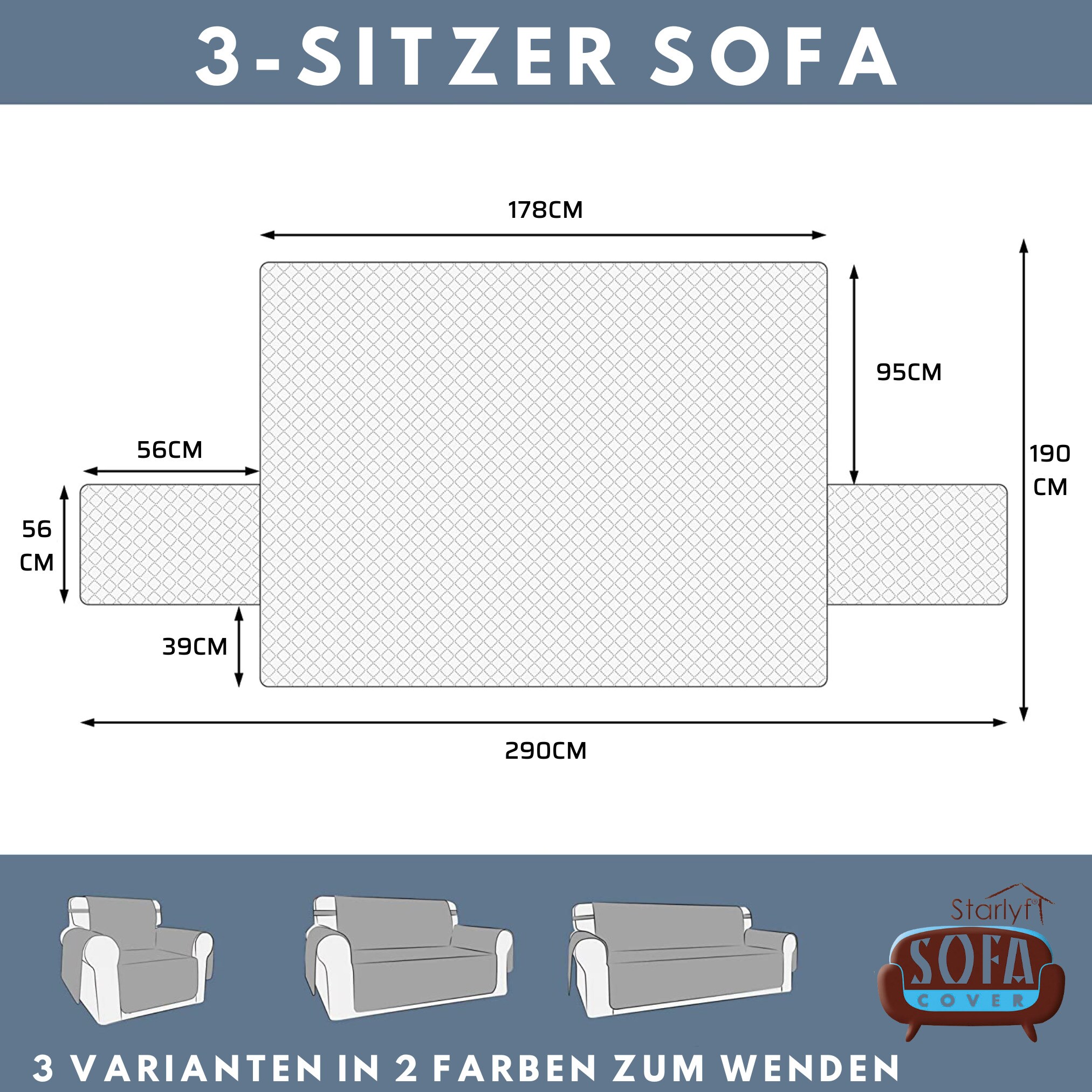 Starlyf® 3 Sitzer Sofaschoner, wasserabweisend, wendbar Sofa Cover