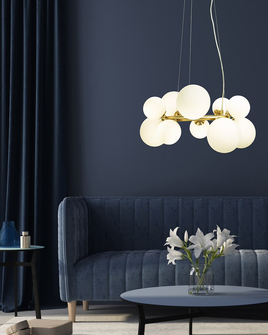 Molekyl taklampe Ø:50, matt messing/hvit 10 x G9