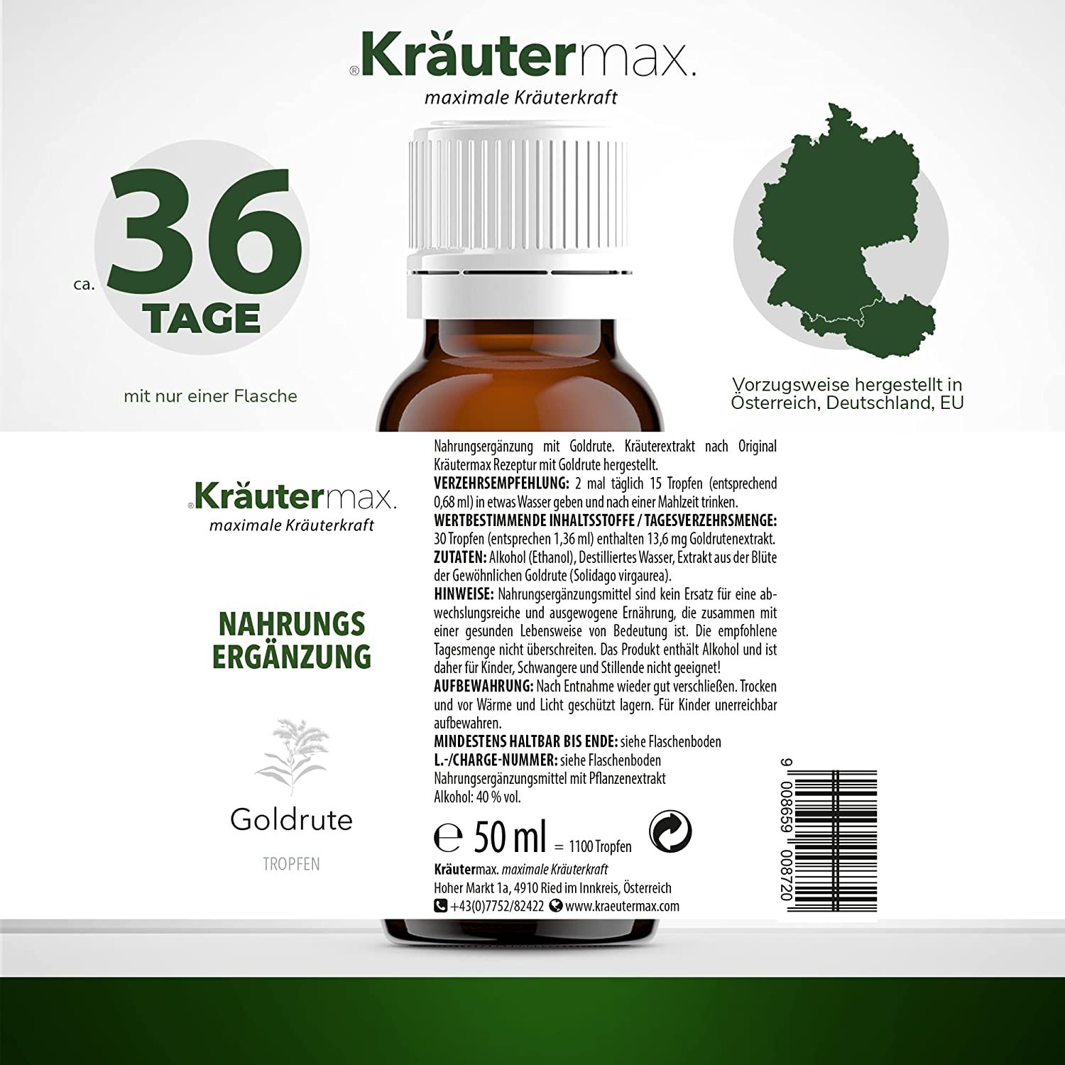 Kräutermax Goldrute Tropfen mitExtrakt aus der Blüte der Gewöhnlichen Goldrute (Solidago virgaurea)