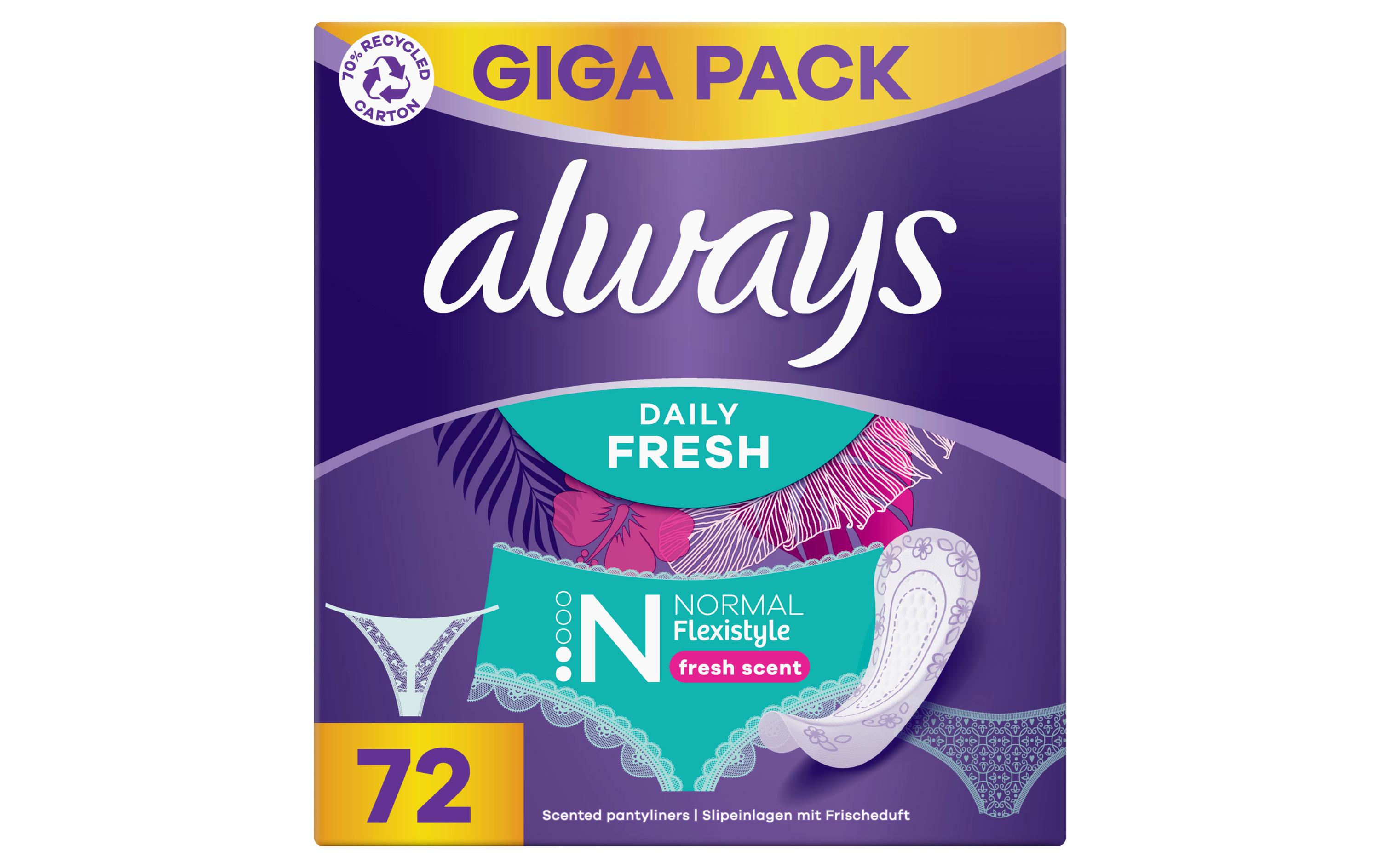 Slipeinlage Daily Fresh Flexistyle Normal 72 StückHochwertige Einlagen mit saugfähigem Kern