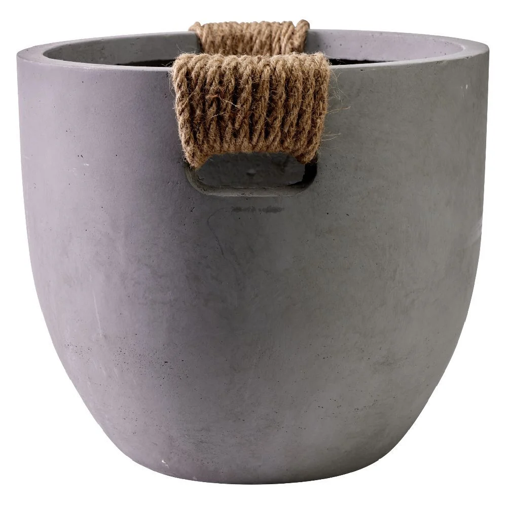 Pot fibre d'argile rond gris poignée en corde Ø38xH32cm