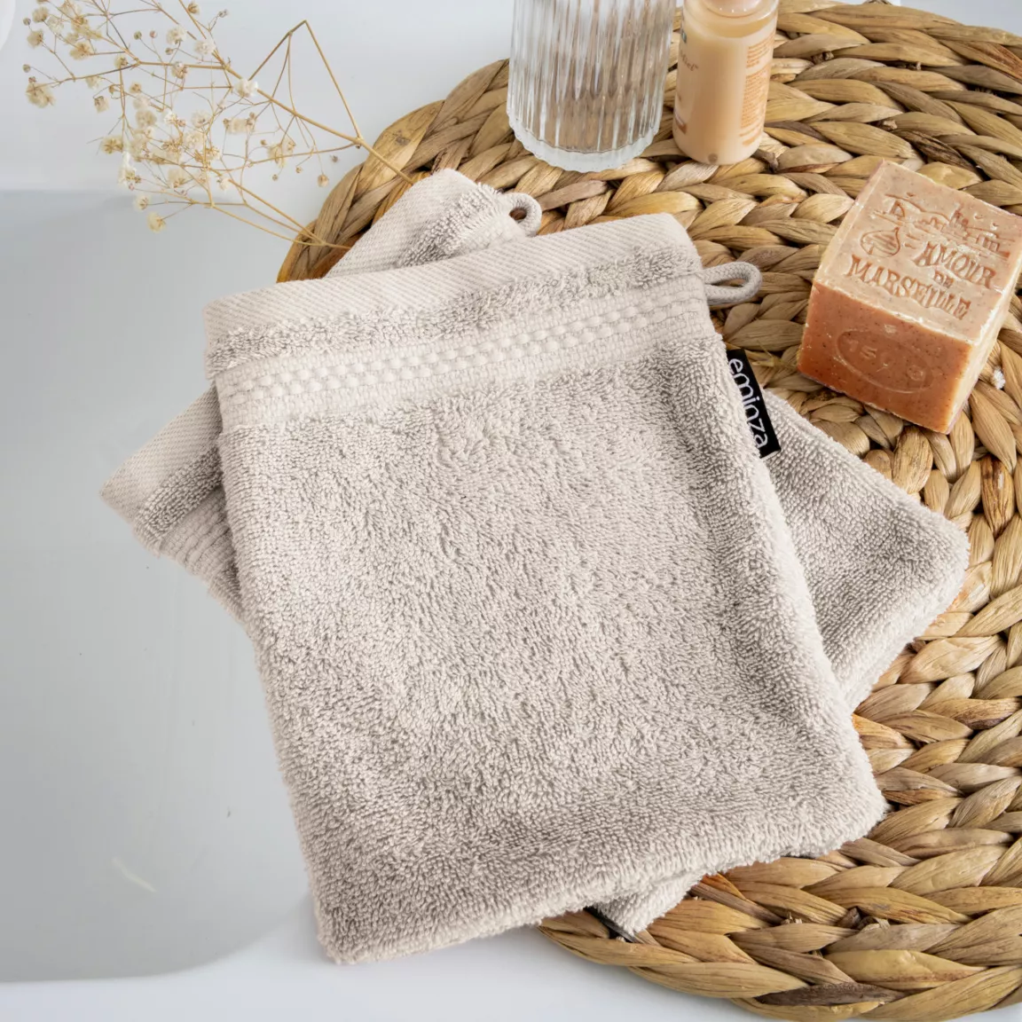 Lot de 2 gants de toilette coton bio (15 x 21 cm) Méline Beige pampa