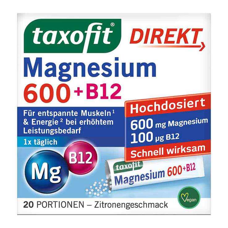 Taxofit Magnesium 600 + B12 Direkt Granulat, 20 St