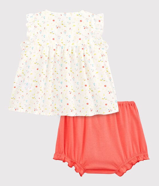 Ensemble 2 pièces fleuri bébé fille en chaîne et trame et  coton biologique