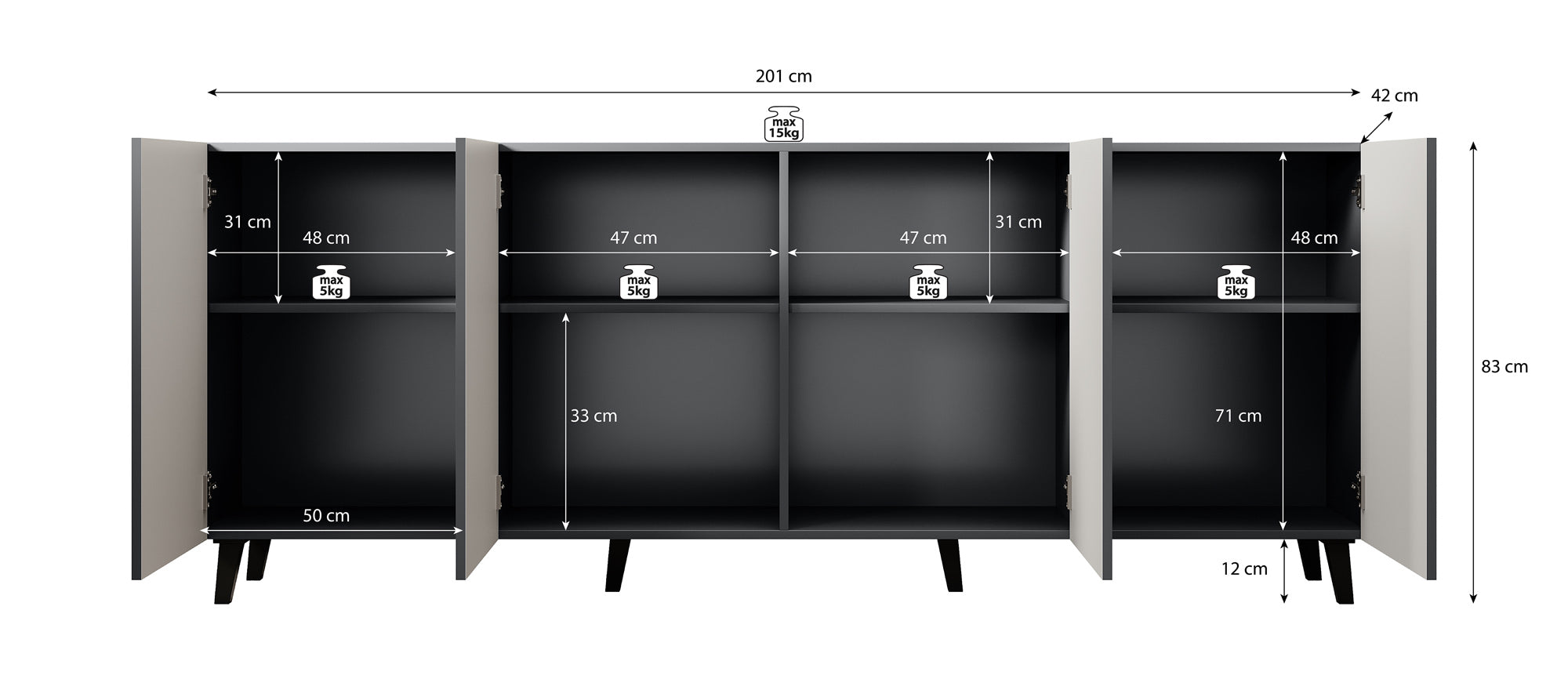Vintar - Dressoir - Antraciet - 201x42x83 cm