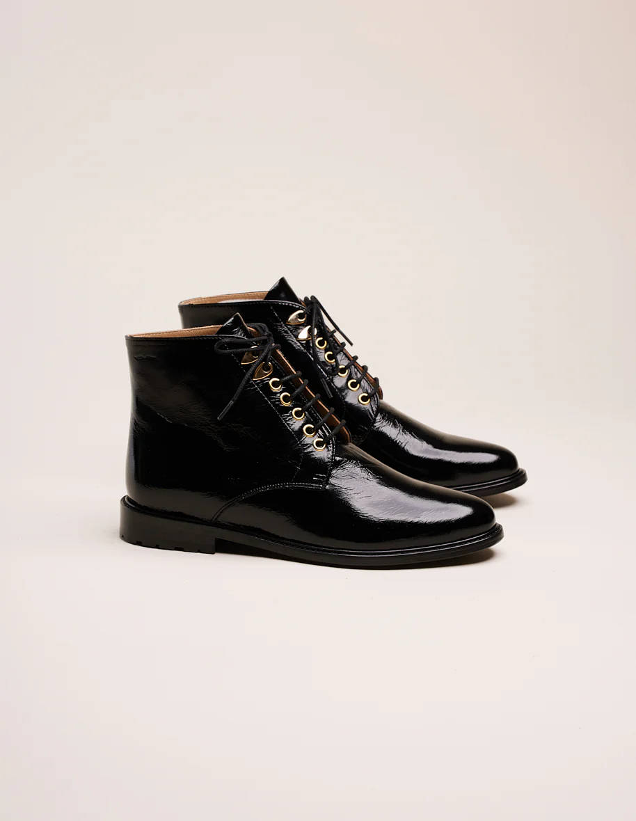 Bottines à lacets Laurène - Cuir naplak noir