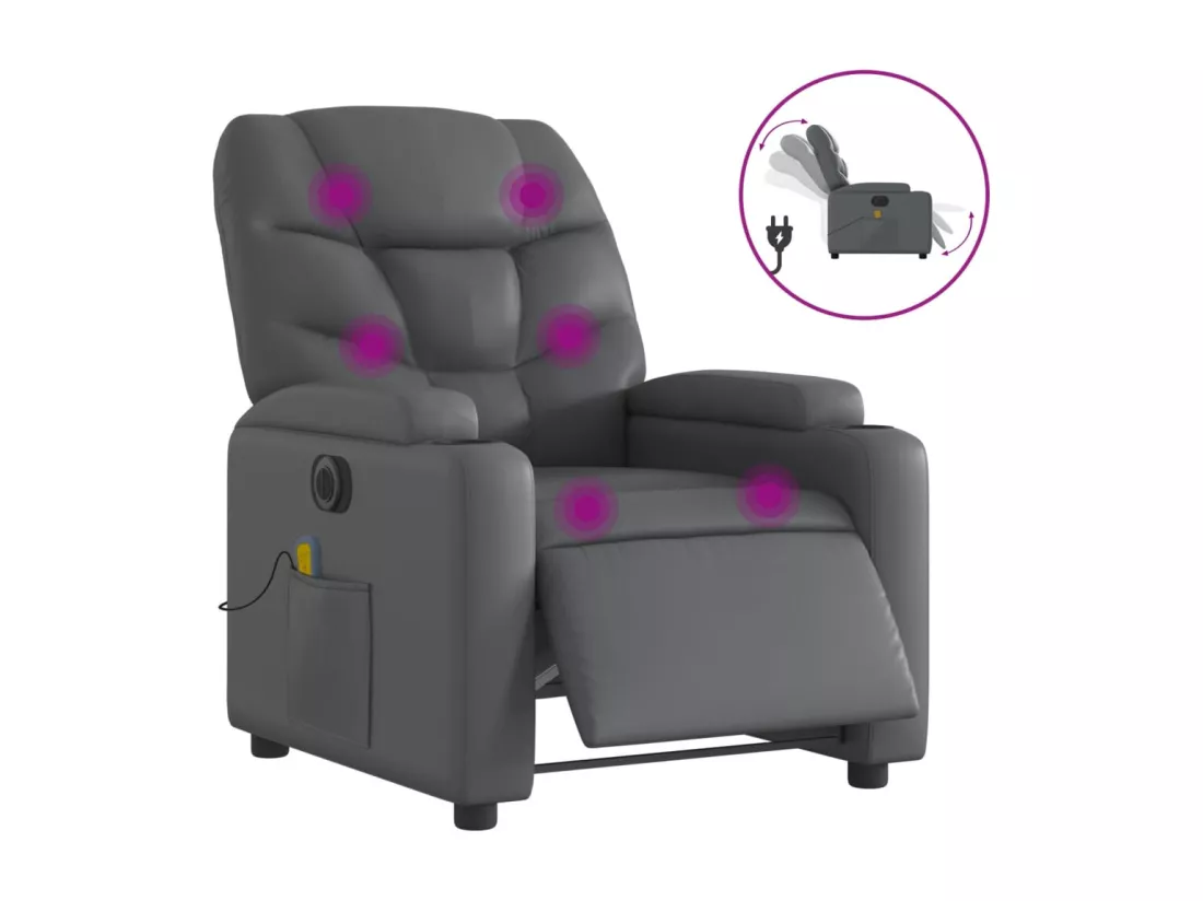 Fauteuil massant inclinable électrique gris similicuir