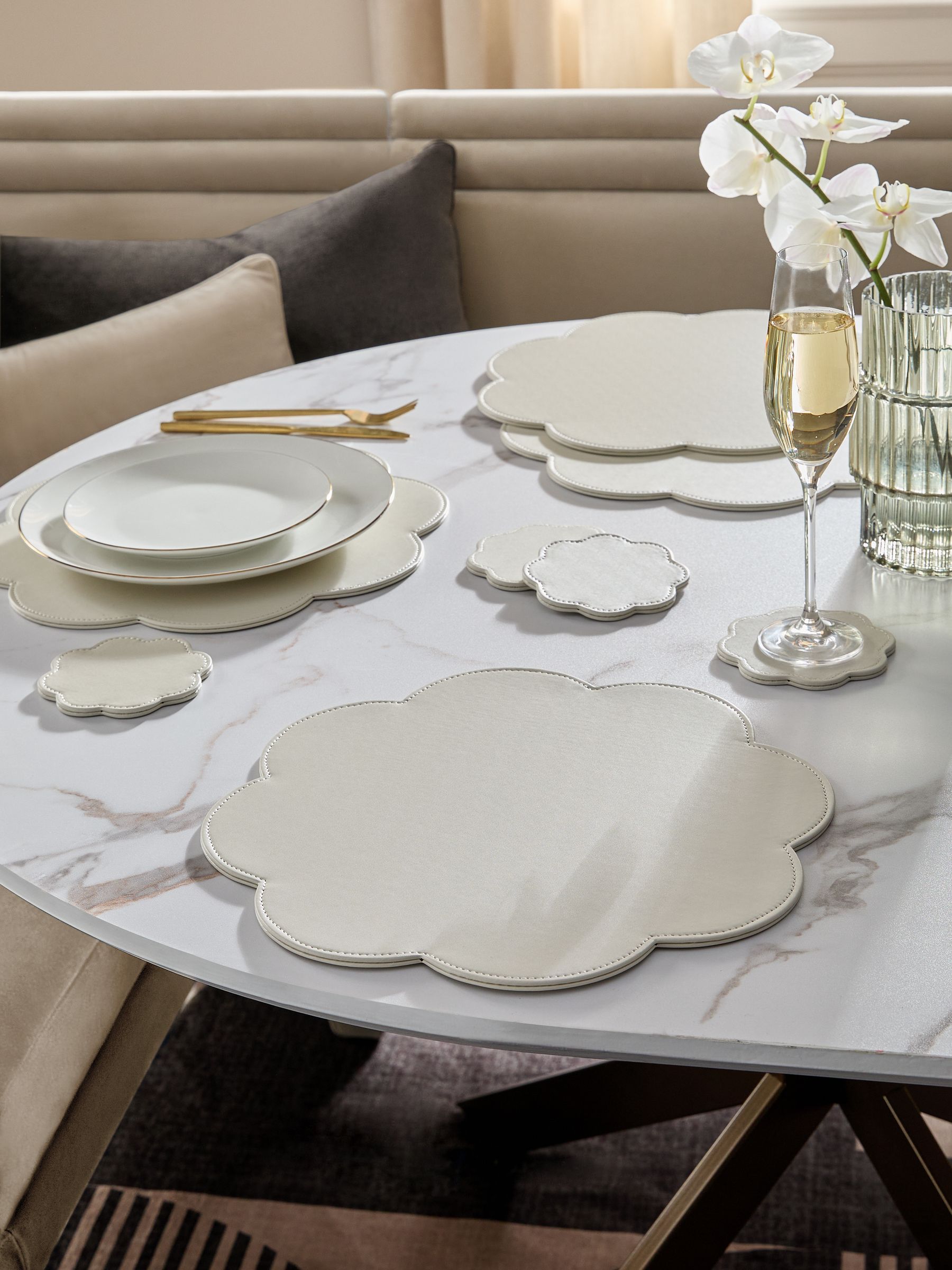 Set of 4 Flower Faux Leather Placemats and Coasters