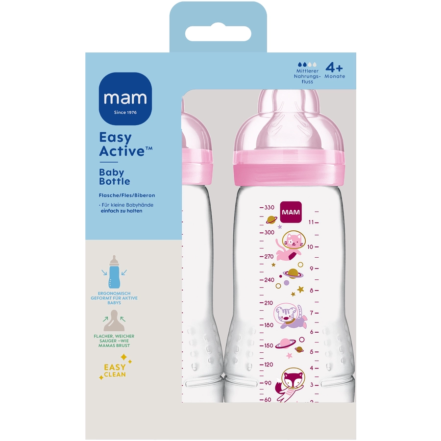 MAM Babyflasche Easy Active™ 330 ml, Weltall rosa im Doppelpack