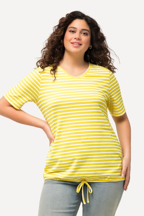 Shirt, Ringel, Saumband, V-Ausschnitt, Halbarm