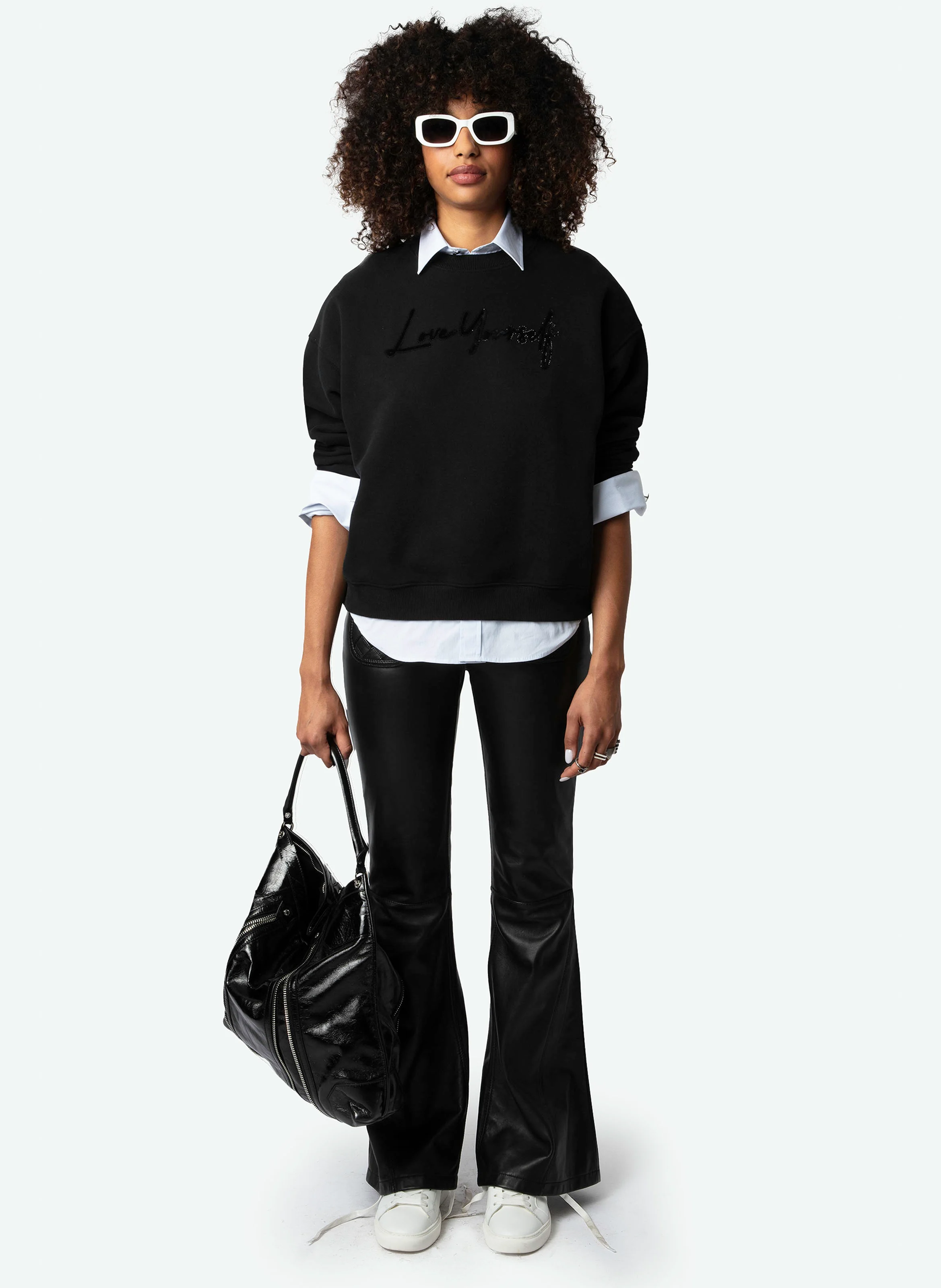 OSCAR - Sweat oversize imprimé en coton bio mélangé | Noir