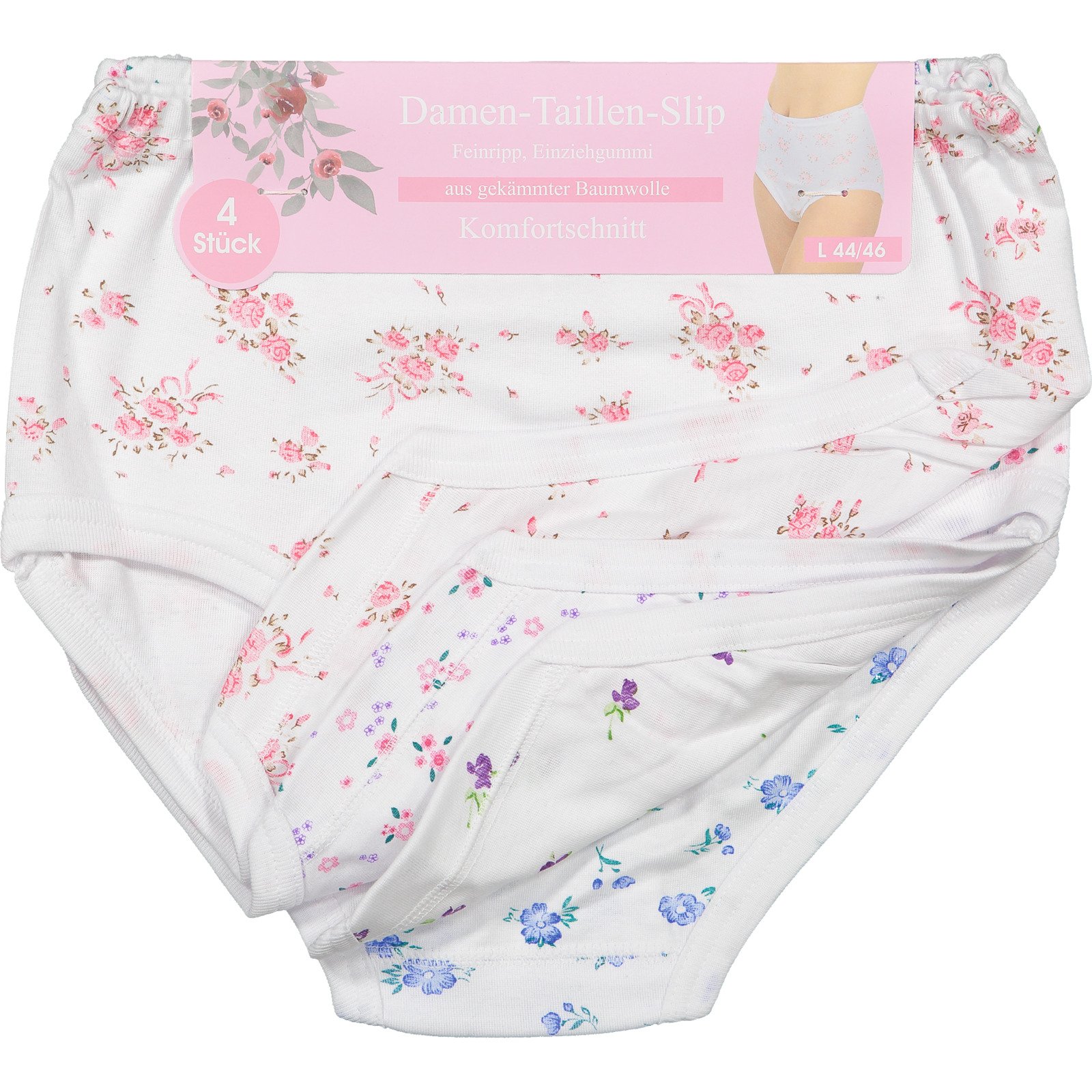 Damen-Slip Comfort Maxi bedruckt, 4er-Pack