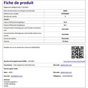 Four encastrable Asko OTP56BGH Noir