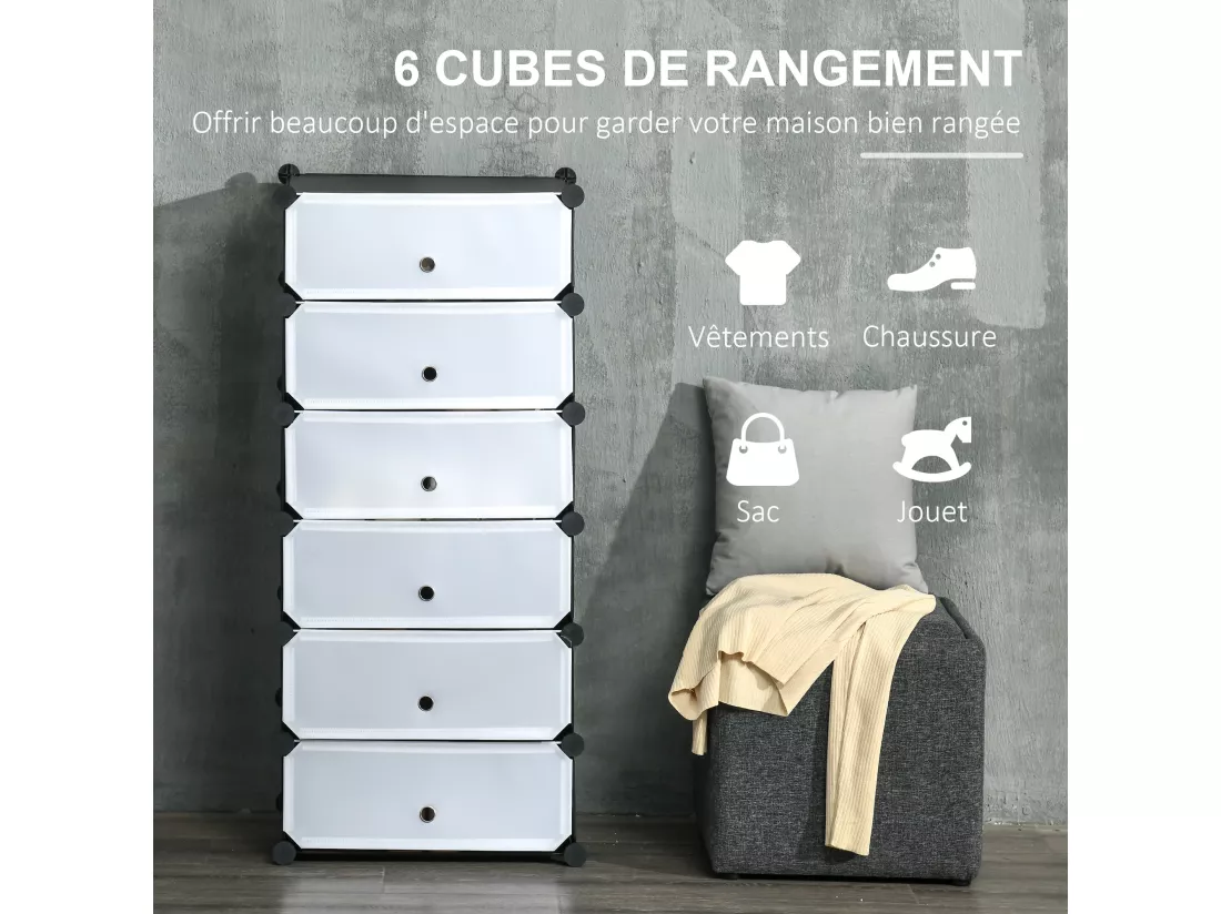 Meuble de rangement à chaussures modulable 6 casiers rectangulaires empilables - noir et blanc