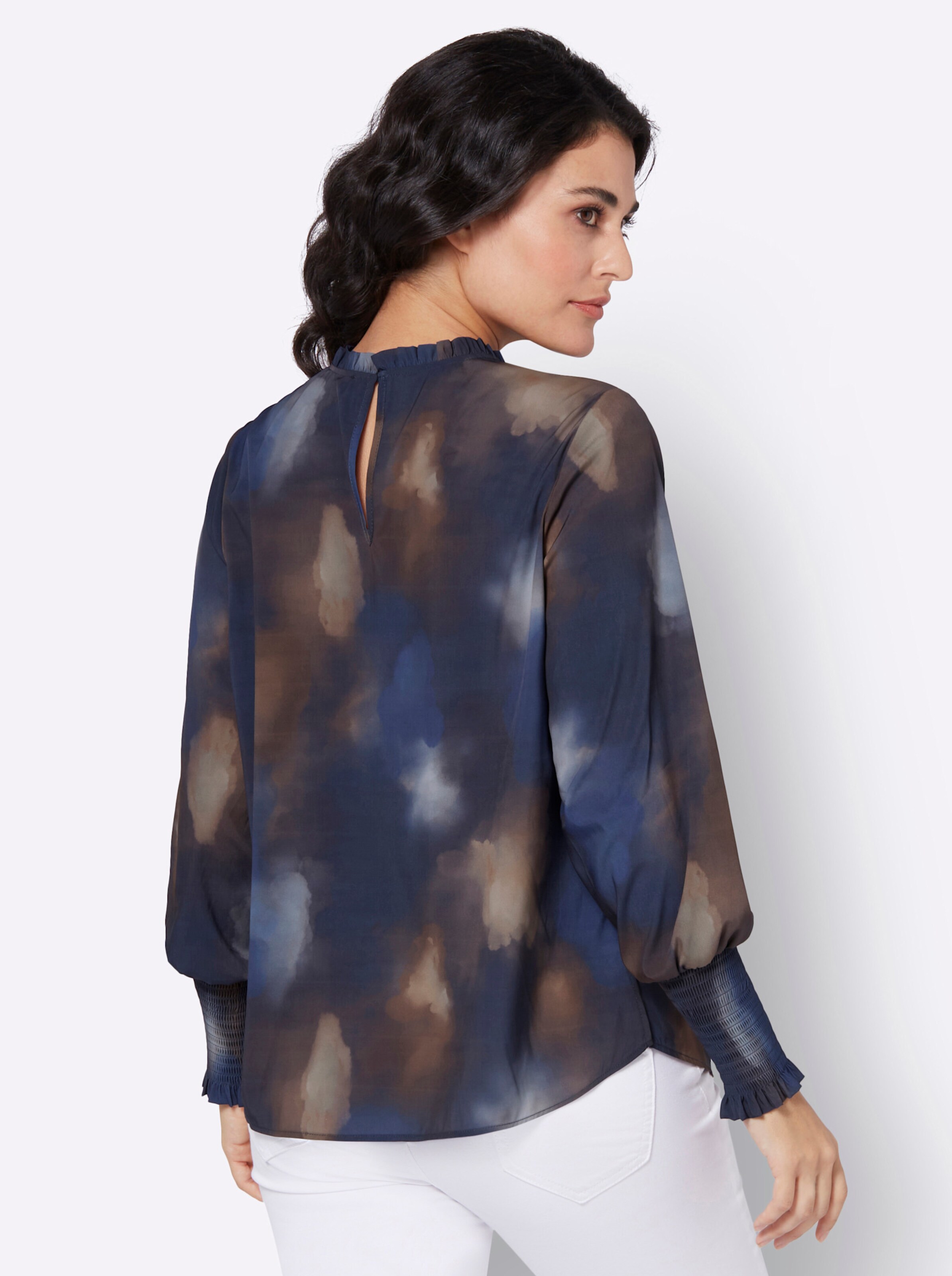 Druckbluse in marine-braun-bedruckt