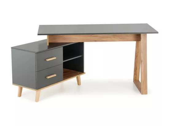 Bureau d'angle anthracite et bois 2 tiroirs 2 niches Vitim XL