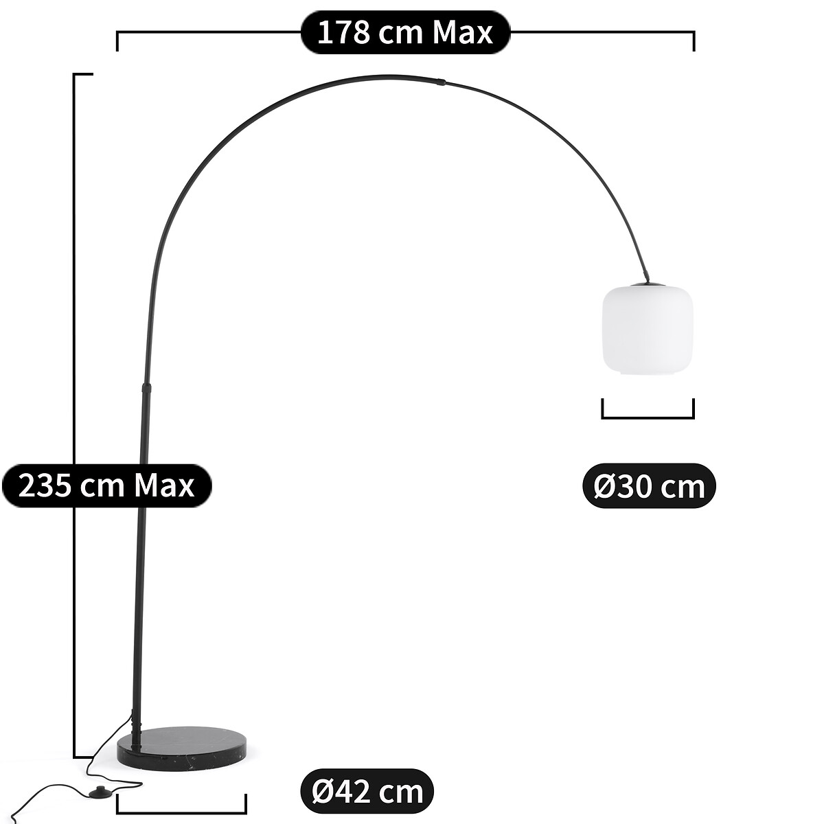 AM.PM<br>Luminária de chão curva, em opala e mármore, Elita