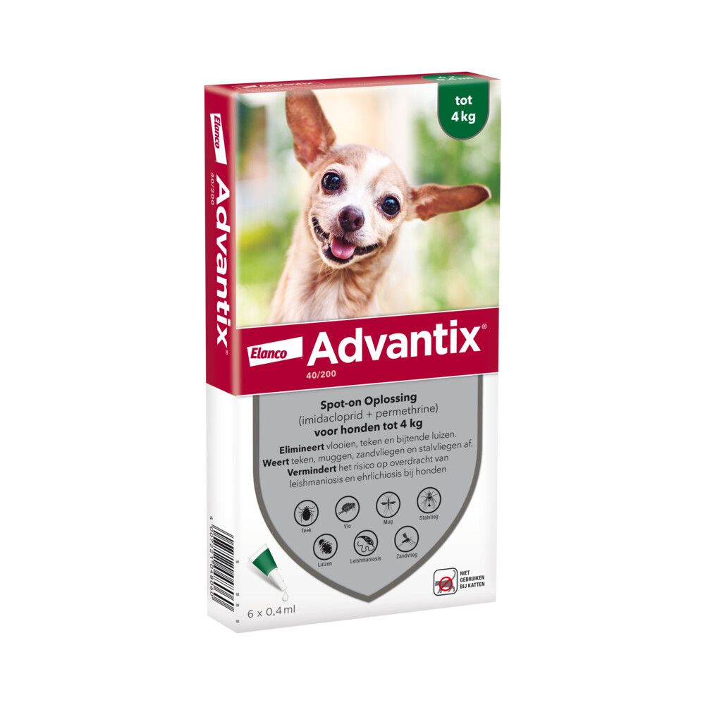 Advantix Spot On 40 Anti Vlooien en Teken Druppels Hond tot 4 kg6 pipetten