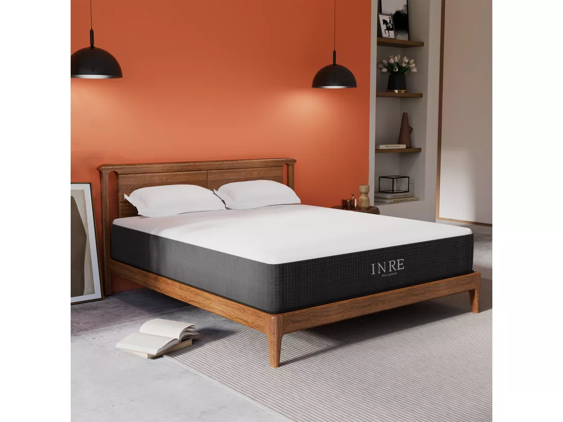 Matelas 140x190 cm INRE, 30 cm - Mémoire de Forme, Réversible, 7 Zones Ergonomiques, Tissu Écologique et Respirant, Confort Optimal