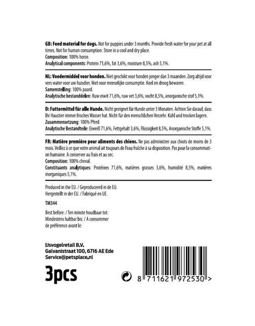 Timo Paardenhuid - Hondensnacks - Paardenvlees 50 cm 3 stuks