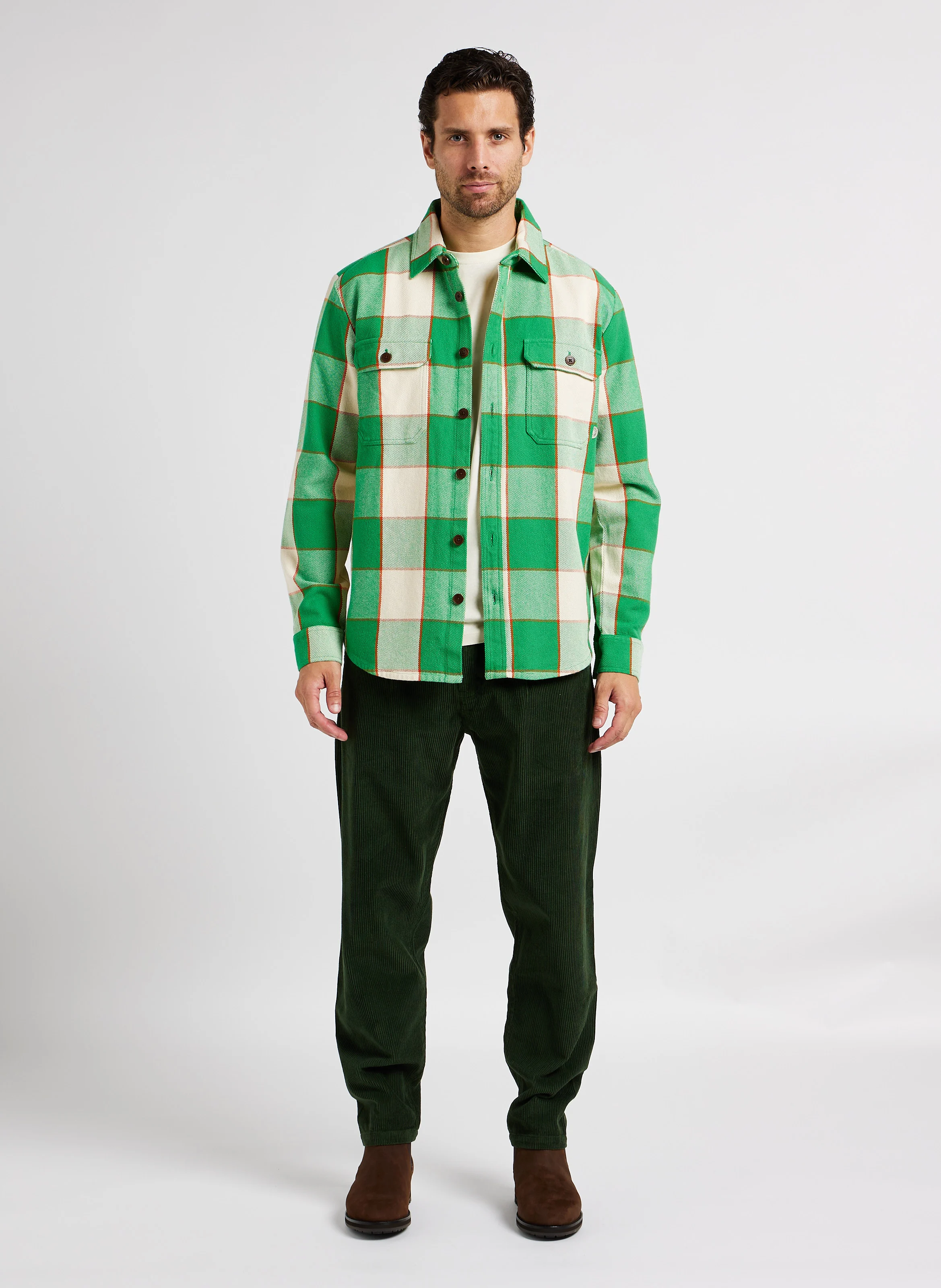 LUCAS - Surchemise droite col classique en coton biologique | Vert