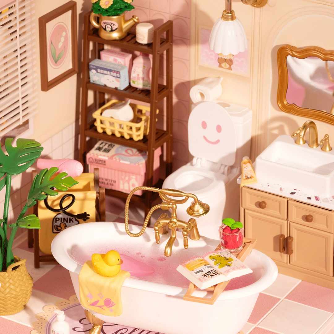 (103-tlg. Set) Rolife Super Store Modell Bausatz DIY Miniatur Badezimmer für Smiski Figuren (DW014B) - Pop Bubble Bathroom