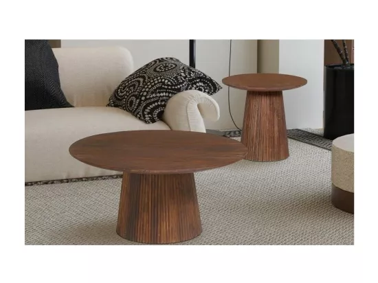 Table basse collection RIMBAUD effet bois brun clair diamètre 50 cm