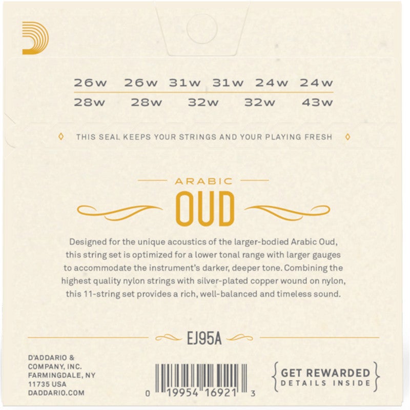 D'Addario EJ95A Normal Tension Oud 11-string Set Arabic Tuning snaren voor oud met Arabische stemming