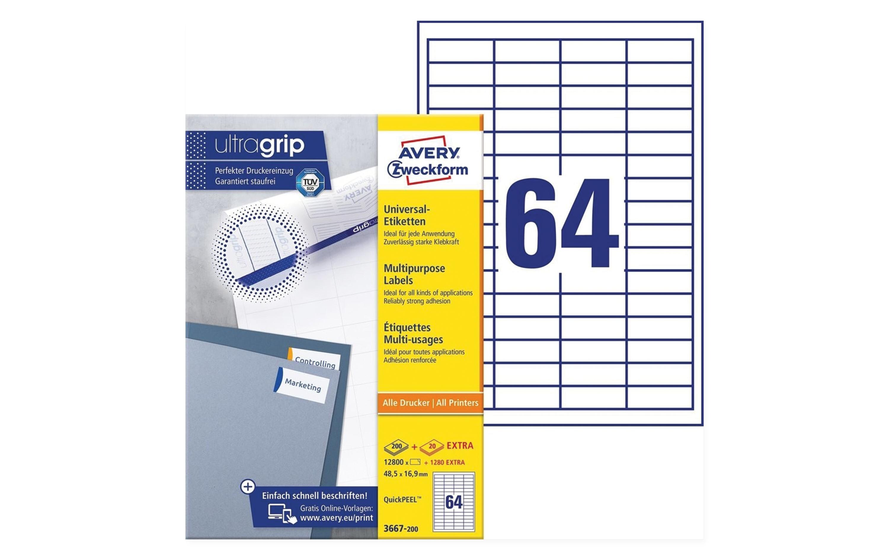 Universal-Etiketten 3667 48.5 x 16.9 mm, 220 BlattWeisse Aufkleber, permanent haftend