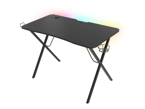 Genesis Holm 200 RGB - Skrivebord - rektangulær med konturerede hjørner - sort