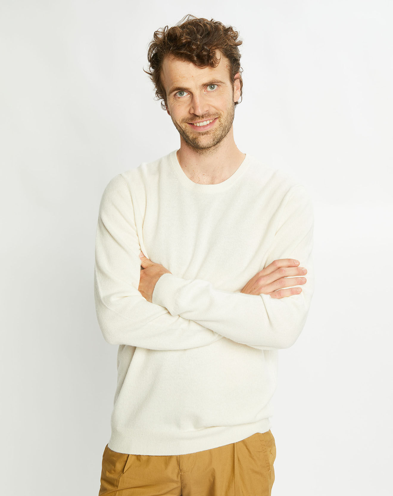 Galeries Lafayette Pull 100% Cachemire Machron col rond écru