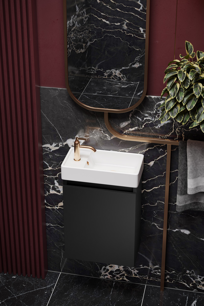 Fontana Bano toiletmeubel mat zwart 40x22cm met glans witte fontein