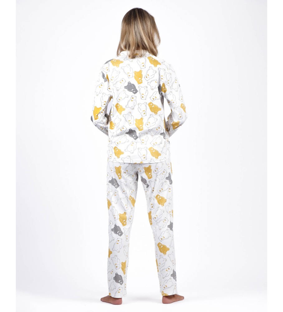 Pijama Admas de manga comprida aberto, modelo Warm Hugs, branco.