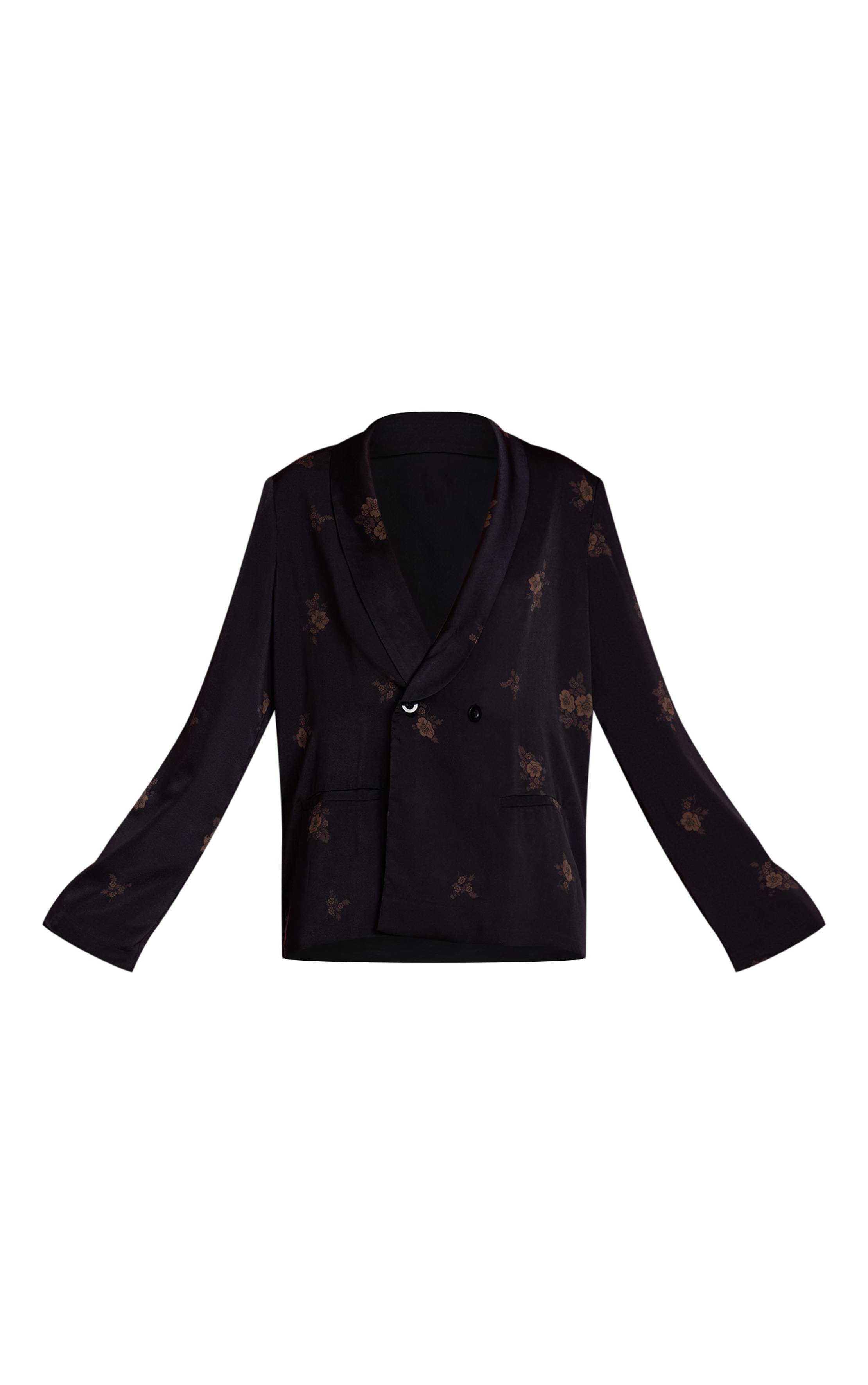Bleu Marine Veste De Tailleur Coordonnée En Satin À Imprimé Fleuri Ditsy