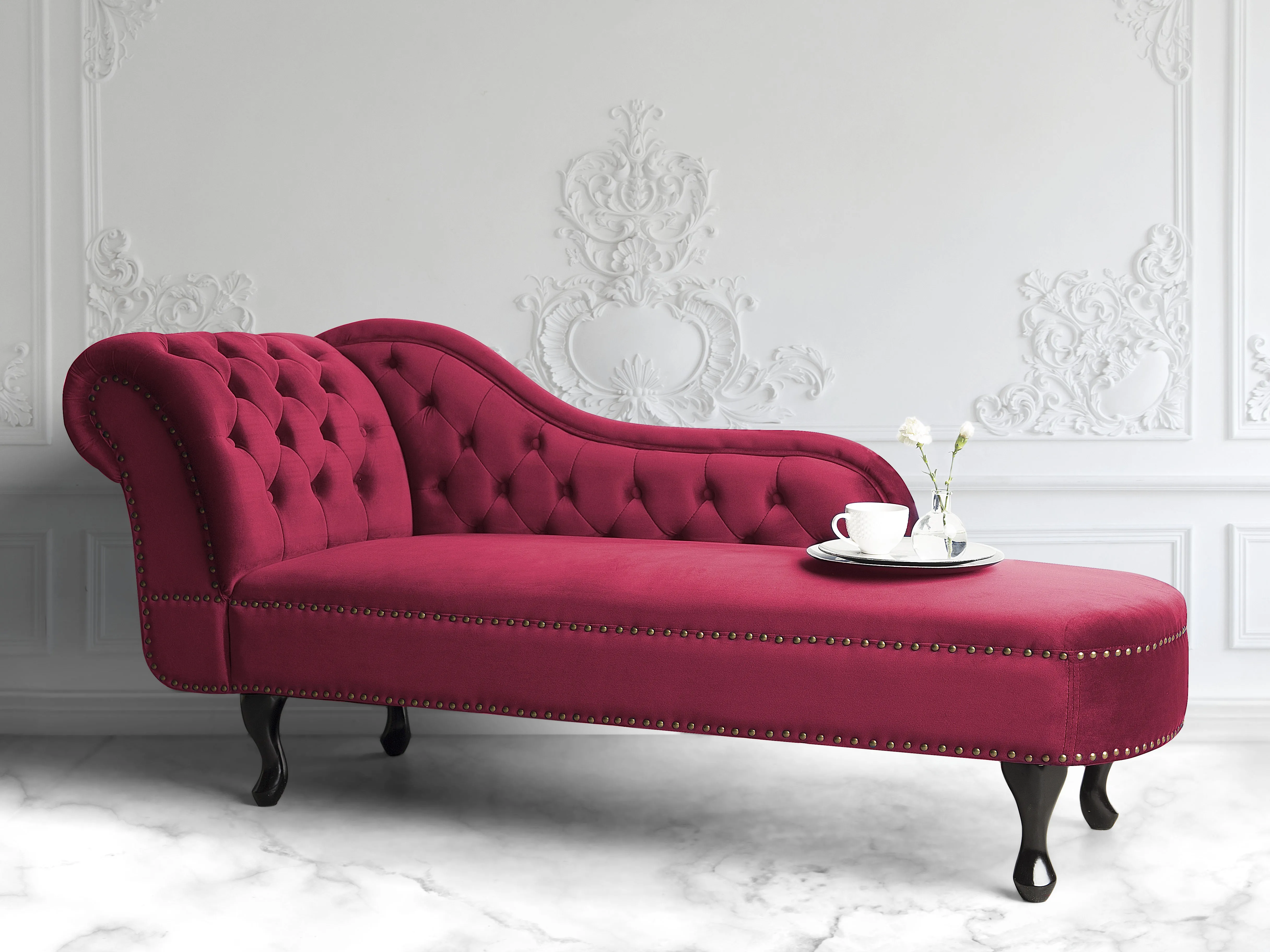 Linkszijdige chaise longue NIMES Fluweel Bordeauxrood
