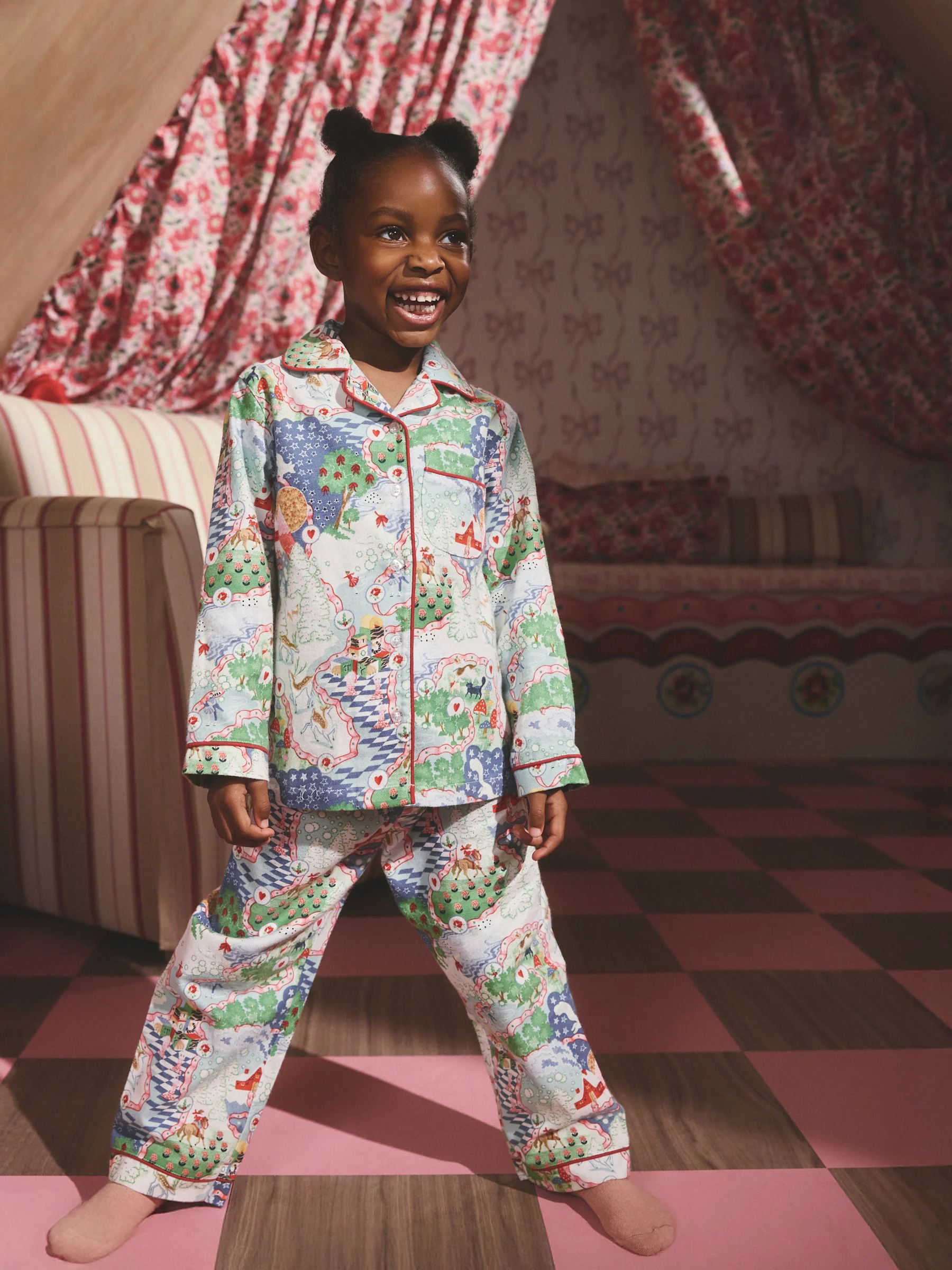 Blauw/rood - Cath Kidston Christmas Journey Button Through Pyjamas