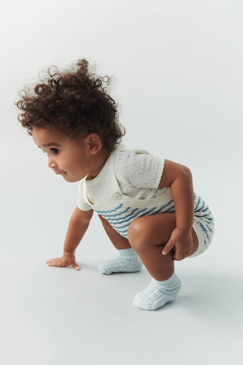 Baby Pointelle Romper ecru/sea - Fub - Rumpetroll
