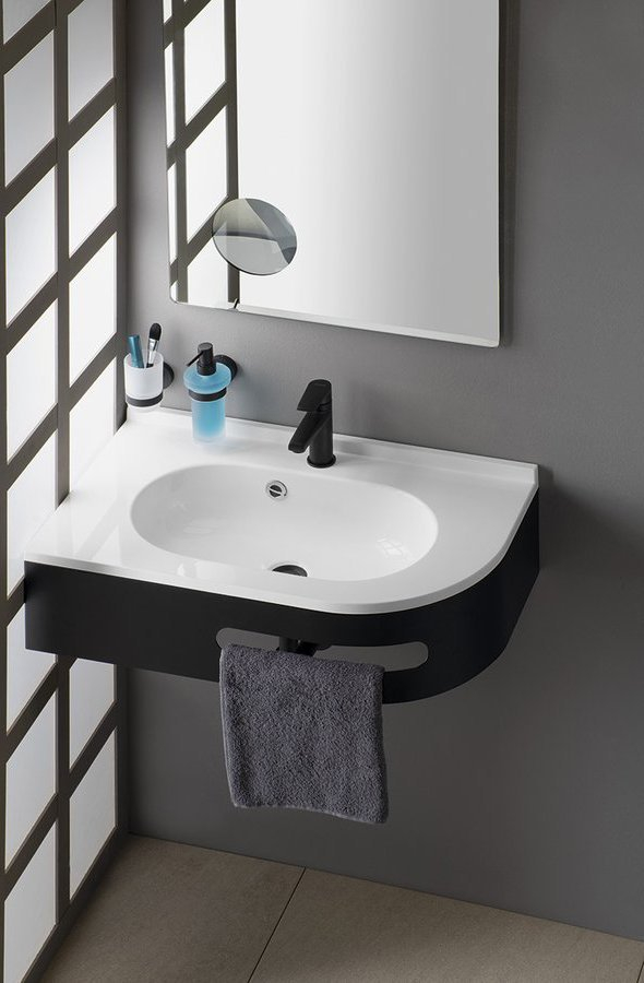 Sapho Pulse wastafel mineraalmarmer links 75x45cm
