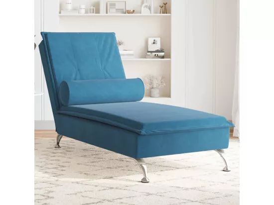 Chaise longue de massage avec traversin bleu velours