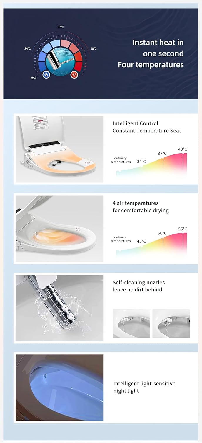 L-MSC403 neues Modell, Smart Bidet mit RF-Fernbedienung – Tanklos, Durchlauferhitzer, Sitzheizung, LED-Nachtlicht, Föhn, Ladydusche & Gesäßdusche, oszillierende Düse