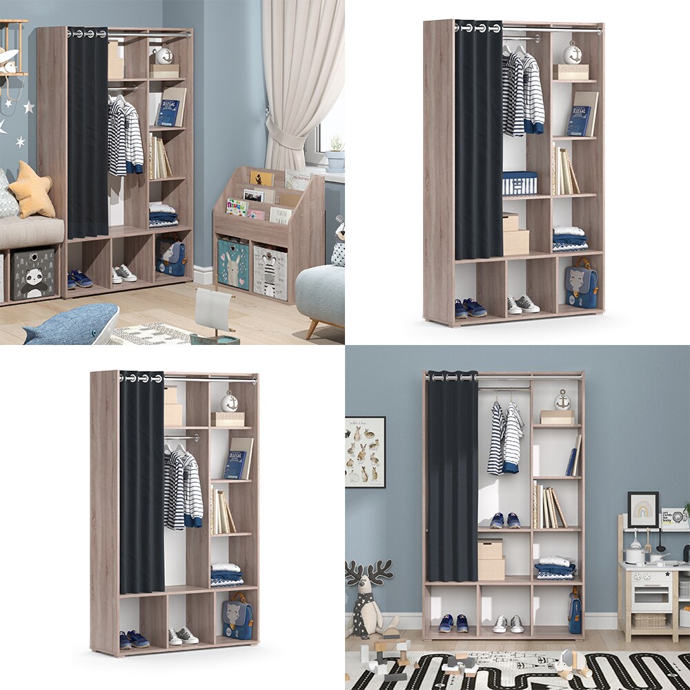 Vicco Kinderkleiderschrank Kinderzimmerschrank Kindergarderobe Luigi Sonoma 106 x 178 cm modern Schrankregal Jugendzimmerschrank Organizer Vorhang Kleiderstange Fächer Aufbewahrung Spielzeugablage