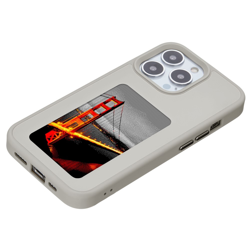 iPhone 15 Pro Max Hybrid Hülle TPU Bumper mit Acryl Rückseite   DIY E-Ink Display mit NFC Technologie - Grau