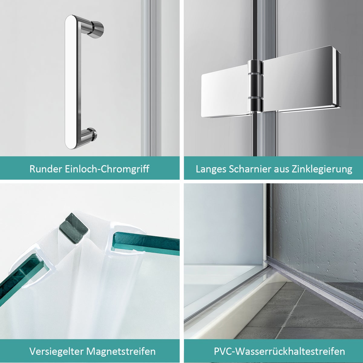 EMKE Douchecabine 90x90cm Douchescherm 6mm ESG Helder Veiligheidsglas Vouwdeur Douchedeur met Zijpaneel Hoogte: 195cm