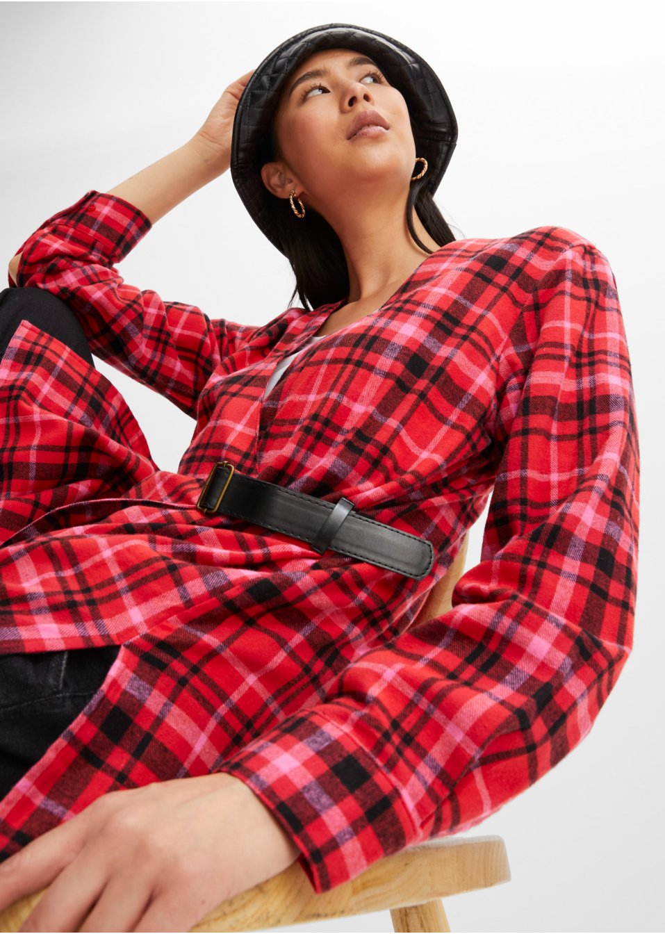 Blouse longue à carreaux