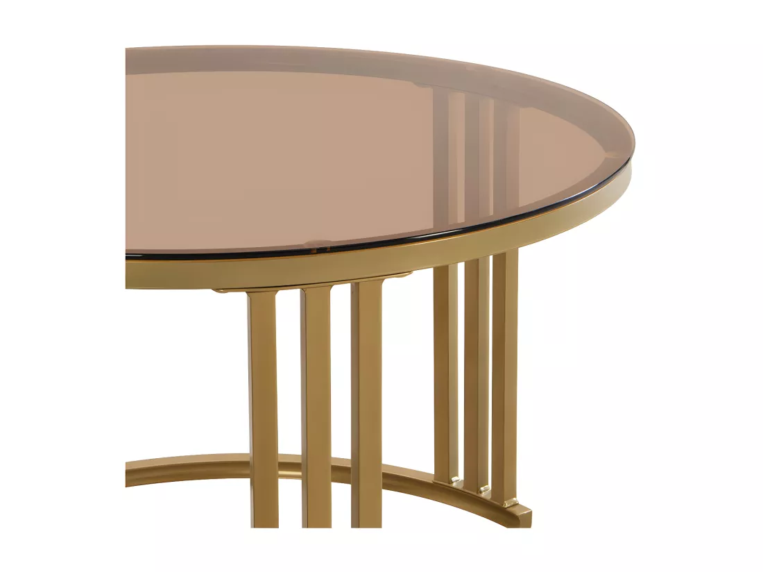 Lot de 2 tables basses gigognes avec 2 tiroirs - plateau en verre trempé Marron - Blanc