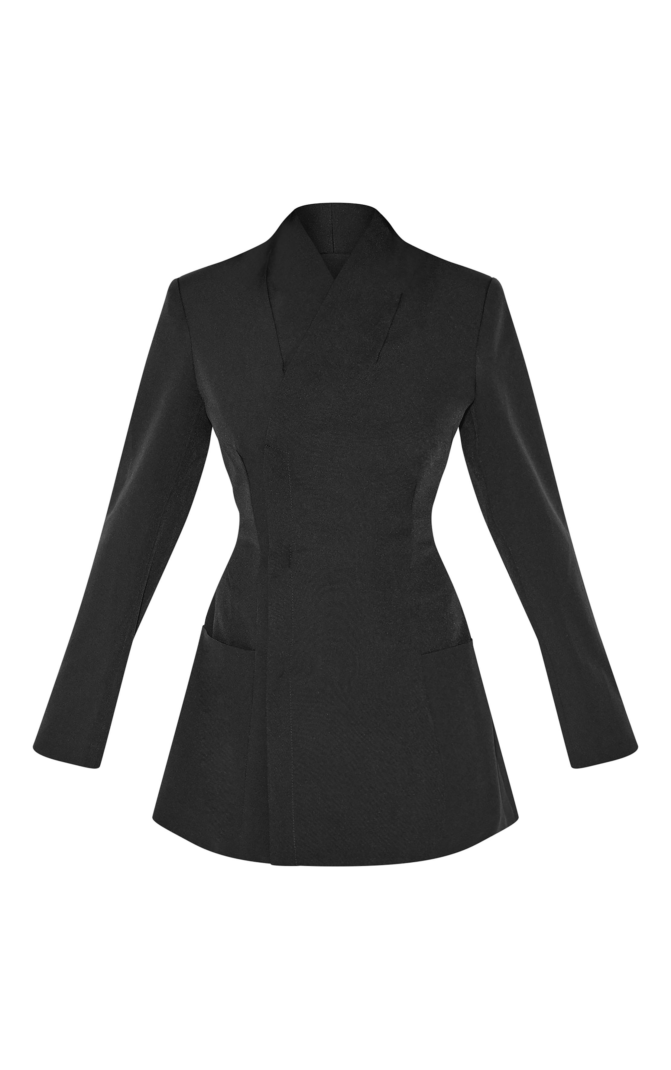 Noir Robe Blazer Tissée Sans Col