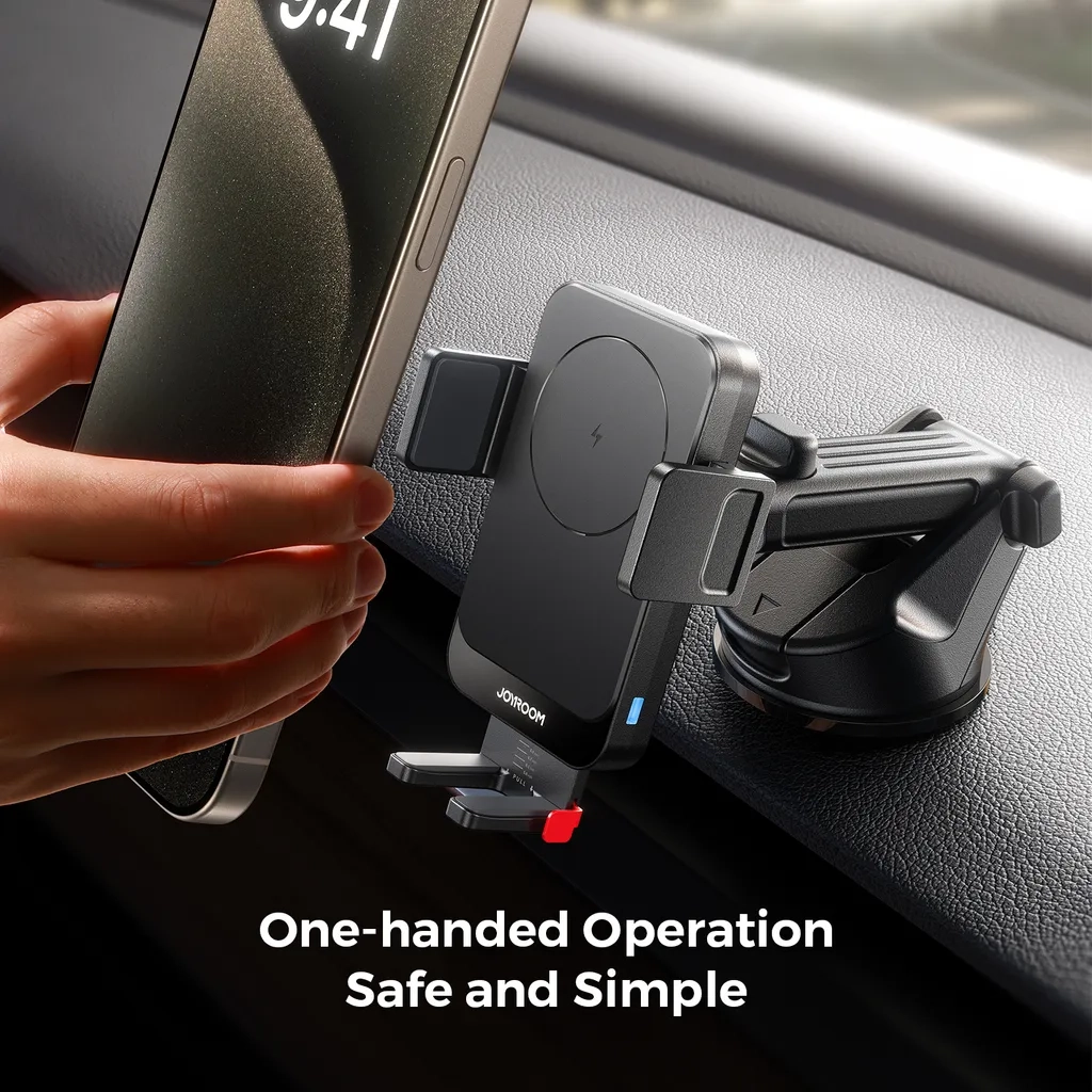 (15W) Qi Wireless Charger Auto KFZ Smartphone Teleskoparm Halterung Ladegerät mit Saugnapf (JR-ZS241S) - Schwarz